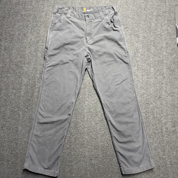 Carhartt Relaxed Fit Pants Mens 34x32 Dark Gray Rugged Flex Canvas Workwear - Picture 1 of 7